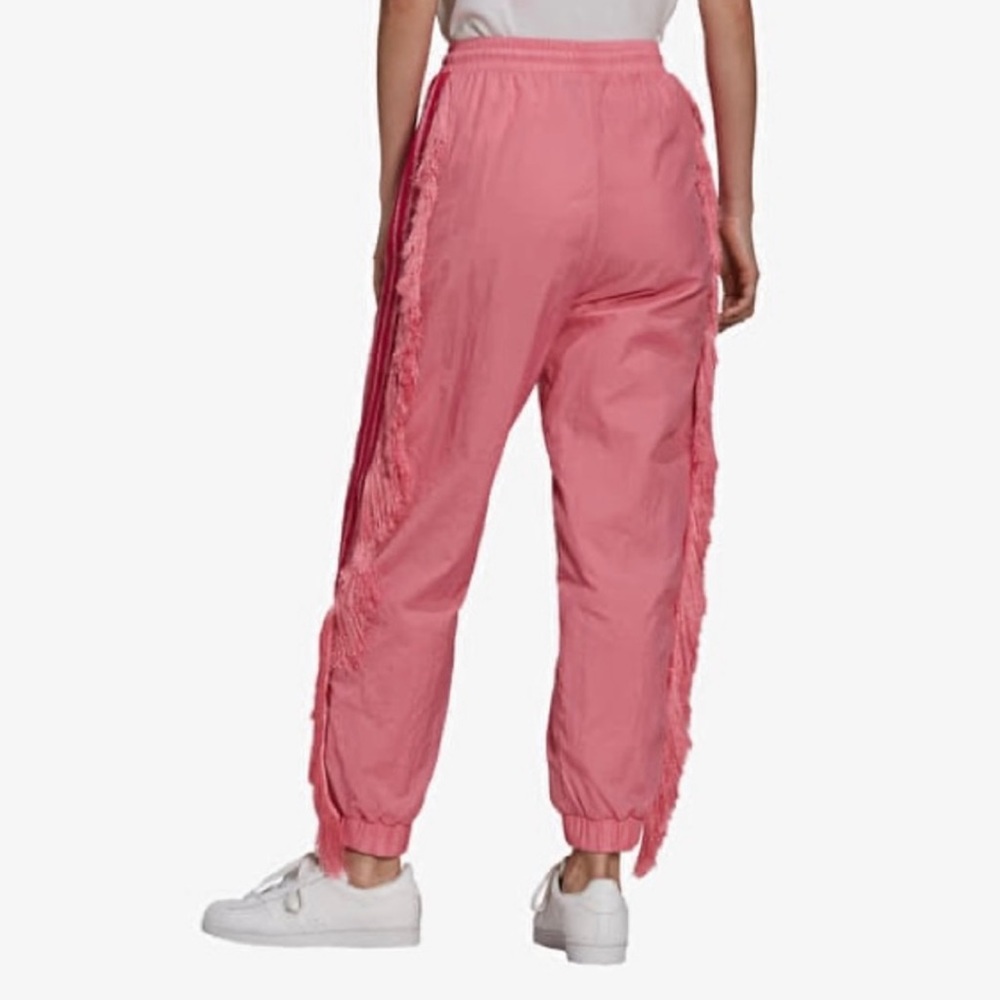 Pink fringe adidas joggers